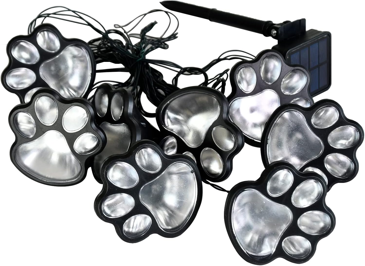 Luces solares con estampado de patas tira de luces solares LED impermeables para exteriores (juego de 8), lámpara decorativa de perro y gato, luces