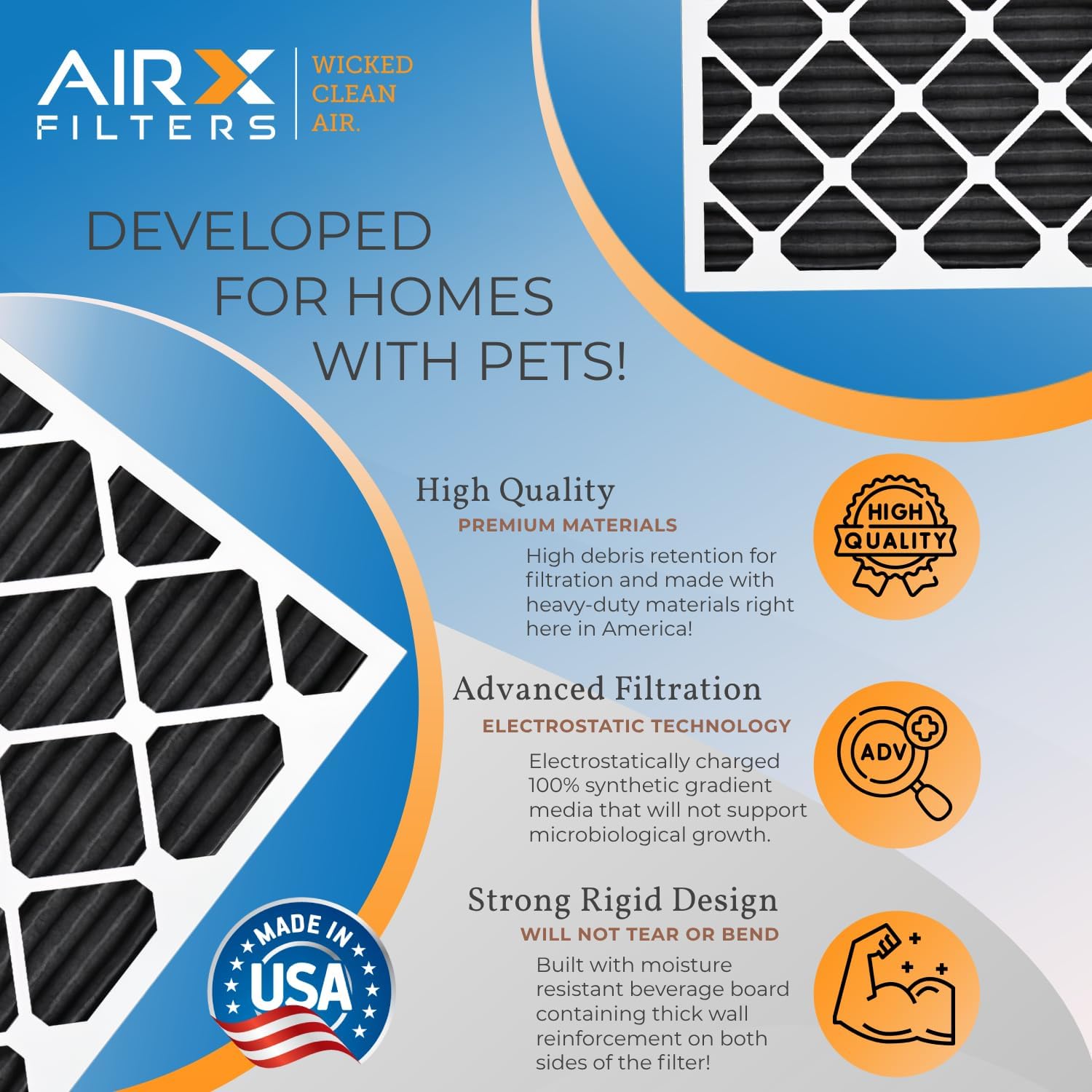 AIRX FILTERS WICKED CLEAN AIR. Filtro de aire 20x20x1 Eliminador de olores Filtro de carbono MERV 8 AC HVAC Filtros de horno Paquete de 6