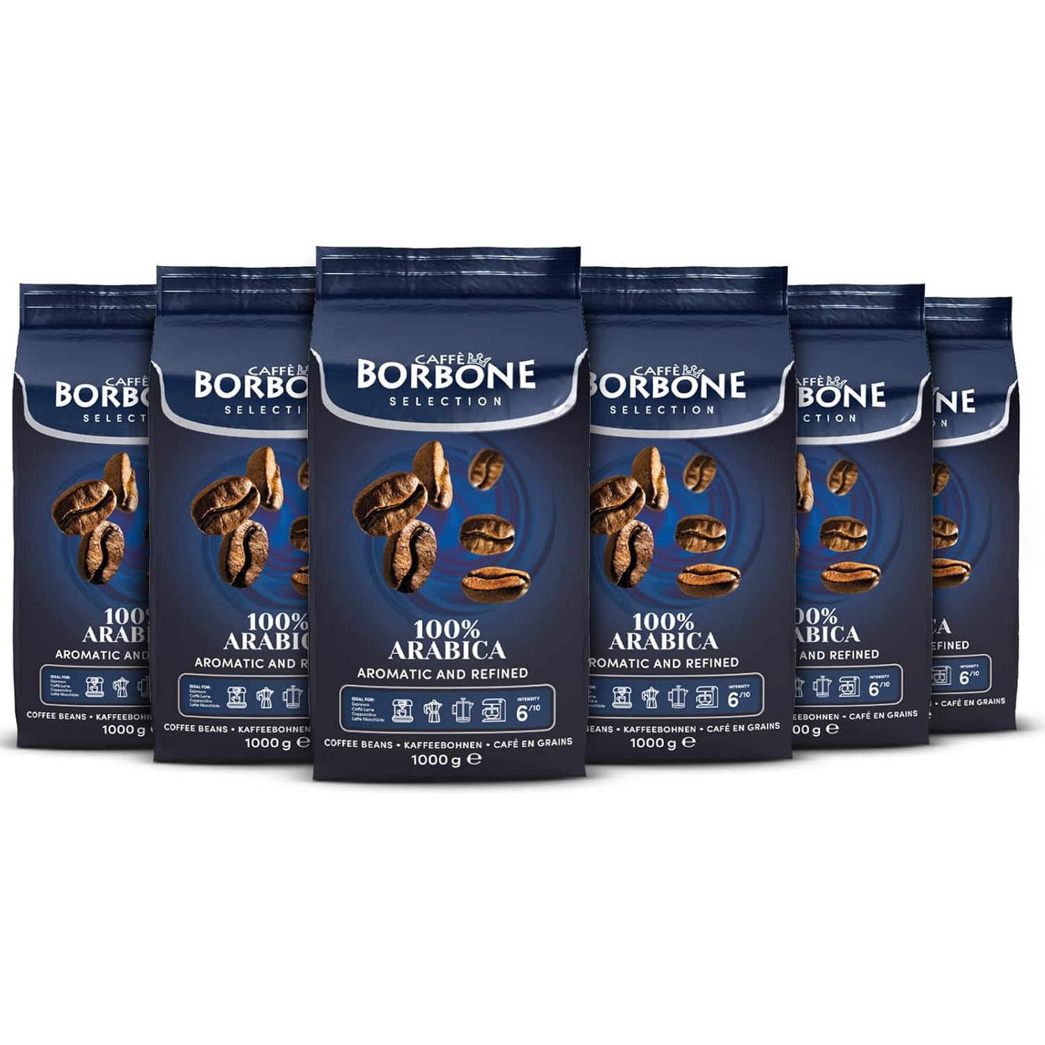 Caffè Borbone Granos de café expreso 100% arábica, 2.2 libras (paquete de 6), aromático y refinado con notas de chocolate oscuro, malta y castañas