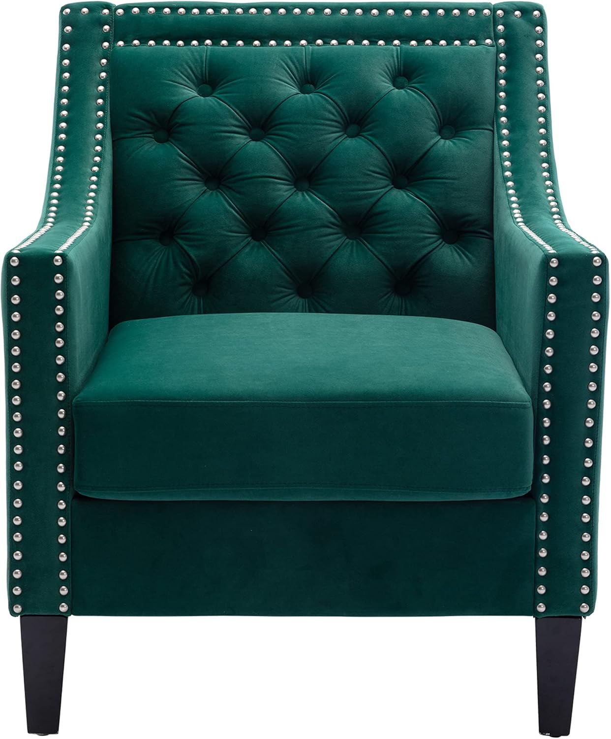 Accent Chairs – Silla decorativa de terciopelo moderna de mediados de siglo con cabezas de clavos, silla de sala de estar con patas de madera