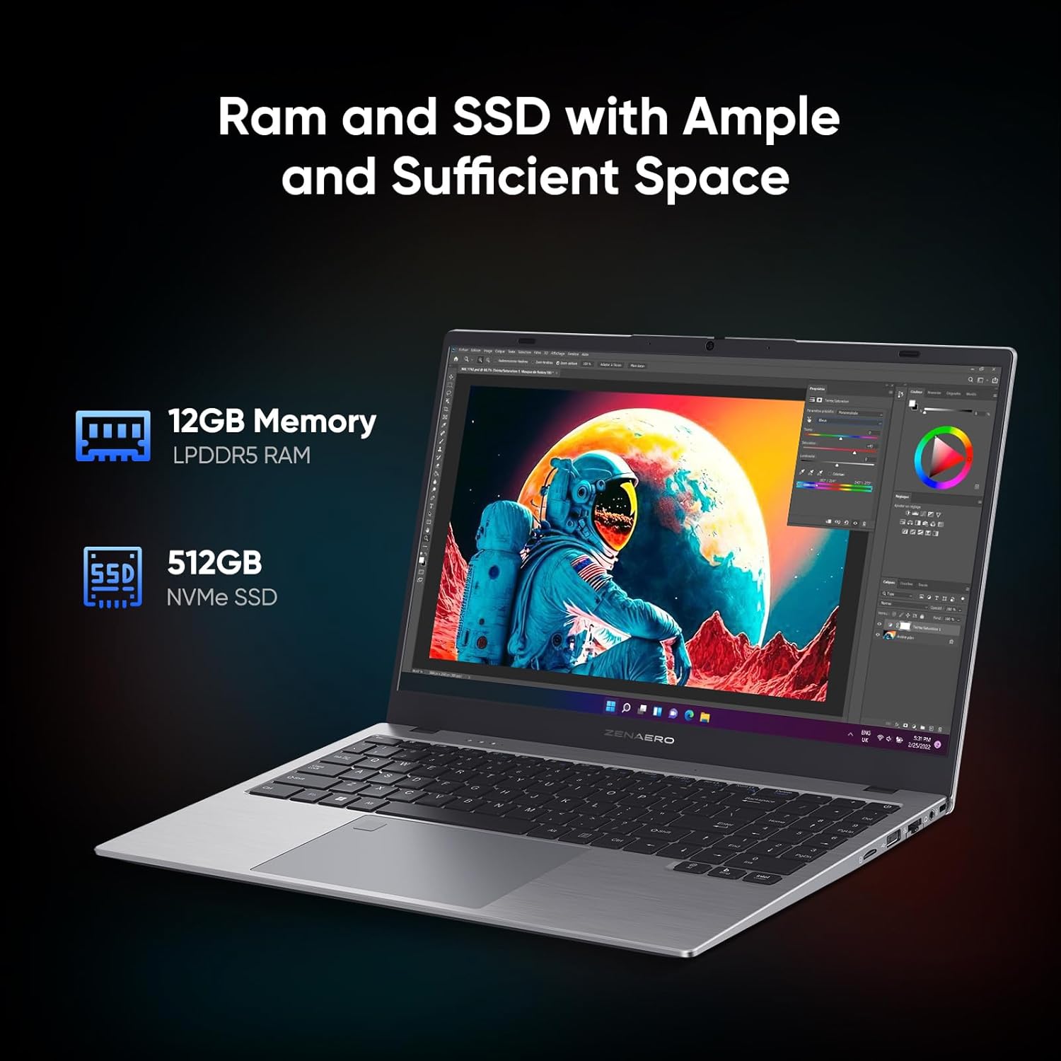 ZENAERO Computadora portátil Windows 11 Pro de 15.6 pulgadas, 12 GB de RAM, 512 GB NVMe SSD Intel Alder Lake-N95 de 12 generación (hasta 3.4 GHz),