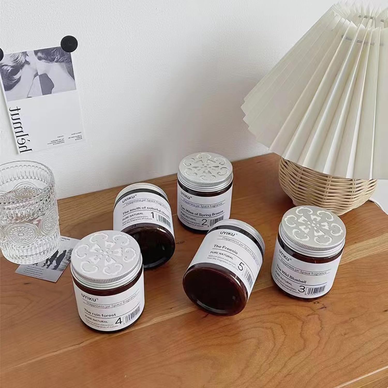 6 unidades de 5.1 fl oz, 5 onzas, 3 estilos perfumados, ambientador, difusor de aroma de perfume sólido, recipientes de almacenamiento vacíos con