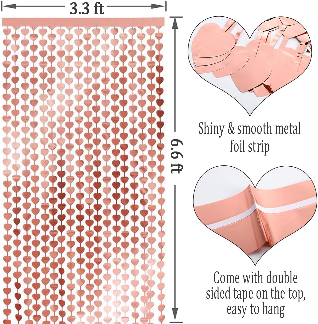 Abien Cortinas de oropel en forma de corazón, serpentinas, accesorios de fotos, telón de fondo para el día de San Valentín, compromiso, boda,