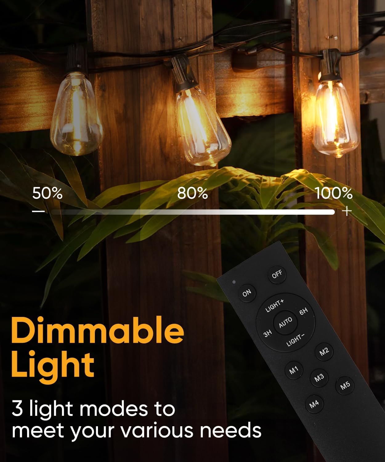 CINOTON Tira de luces LED para exteriores de 120 pies con control remoto, 60+2 bombillas Edison inastillables, bajo voltaje de 24 V, luces