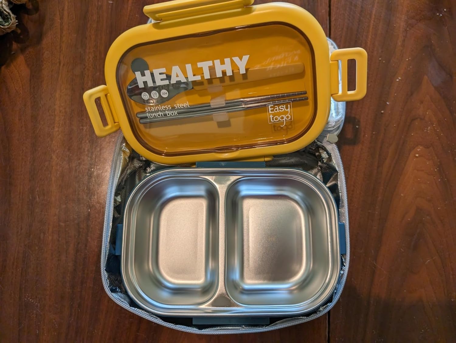 Lonchera Bento de 2 compartimentos con bolsa de almuerzo y juego de cubiertos, 28 onzas a prueba de fugas, reutilizable, contenedor de control de