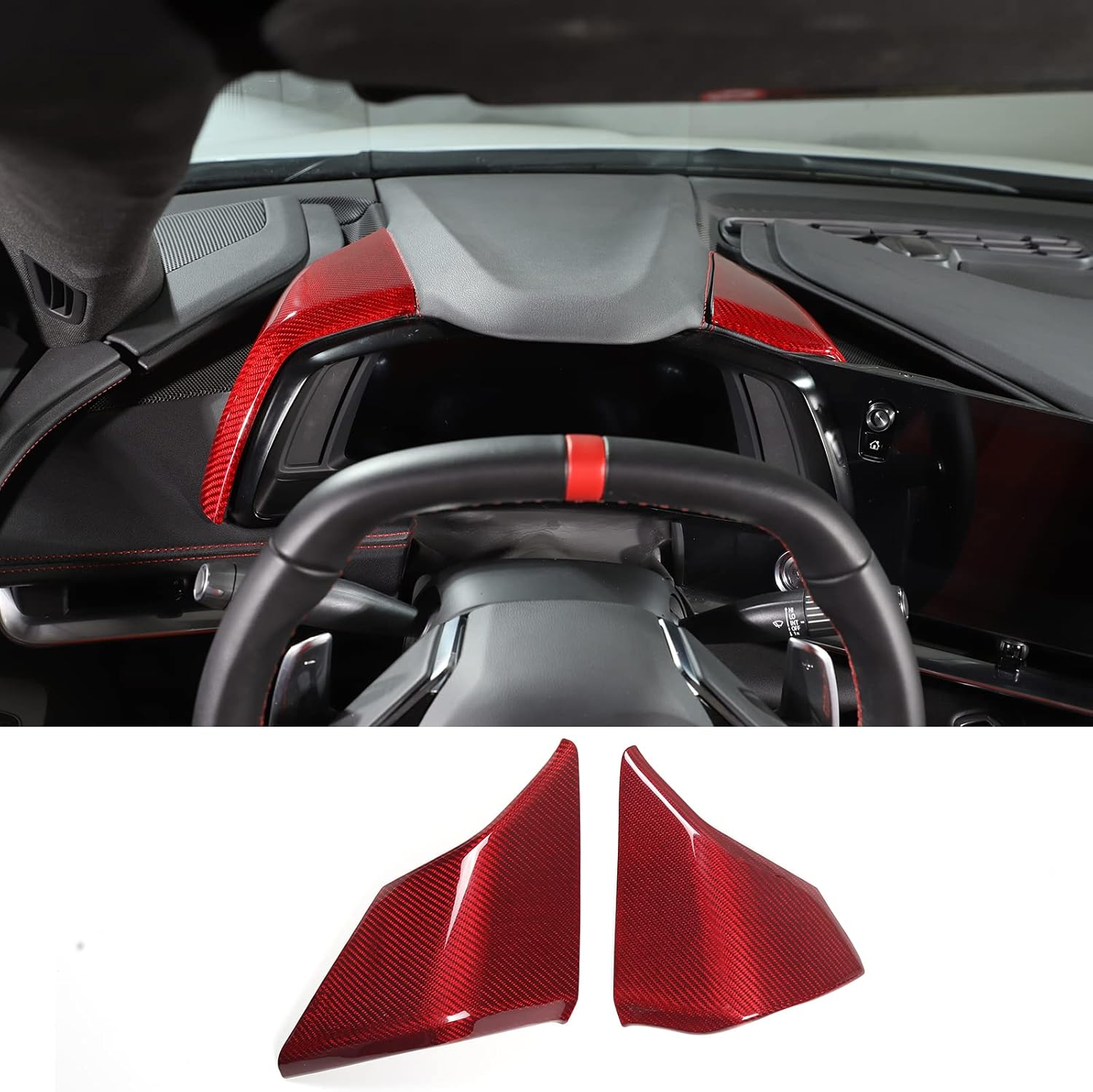 Cubierta del panel del salpicadero de automóvil compatible con Chevrolet Corvette C8 2020-2023 de fibra de carbono real, 2 piezas, cubierta lateral