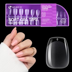 Gelike EC Kit de puntas de uñas de gel suave extra cortas, para extensiones de uñas de remojo, cubierta completa, forma de ataúd extra corto, resina Gelike EC Kit de puntas de uñas de gel suave extra cortas, para extensiones de uñas de remojo, cubierta completa, forma de ataúd extra corto, resina