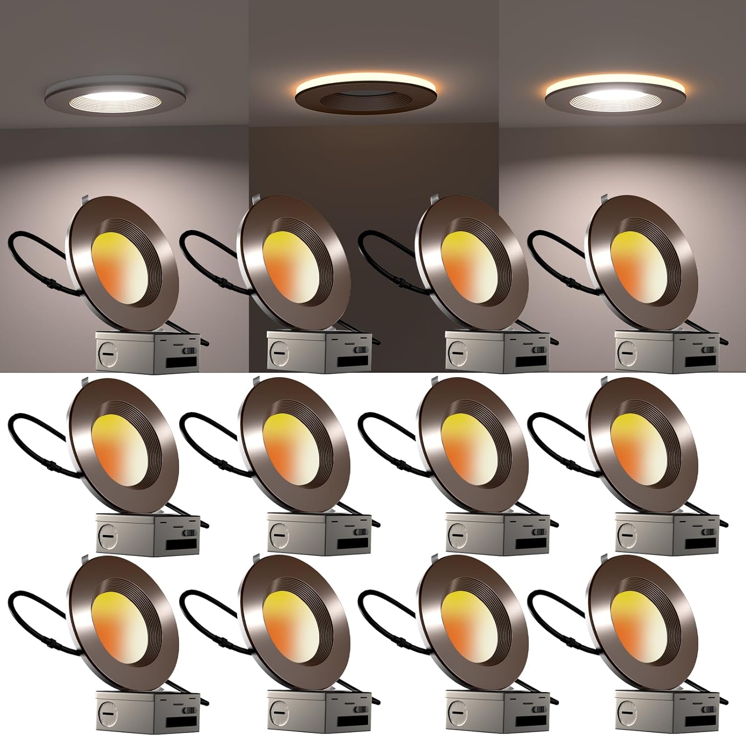 Luz empotrable LED suave de 6 pulgadas con luz nocturna, 12W  100W 1200LM Iluminación empotrada de 6 pulgadas, 3000 K4000 K5000 K luces de lata