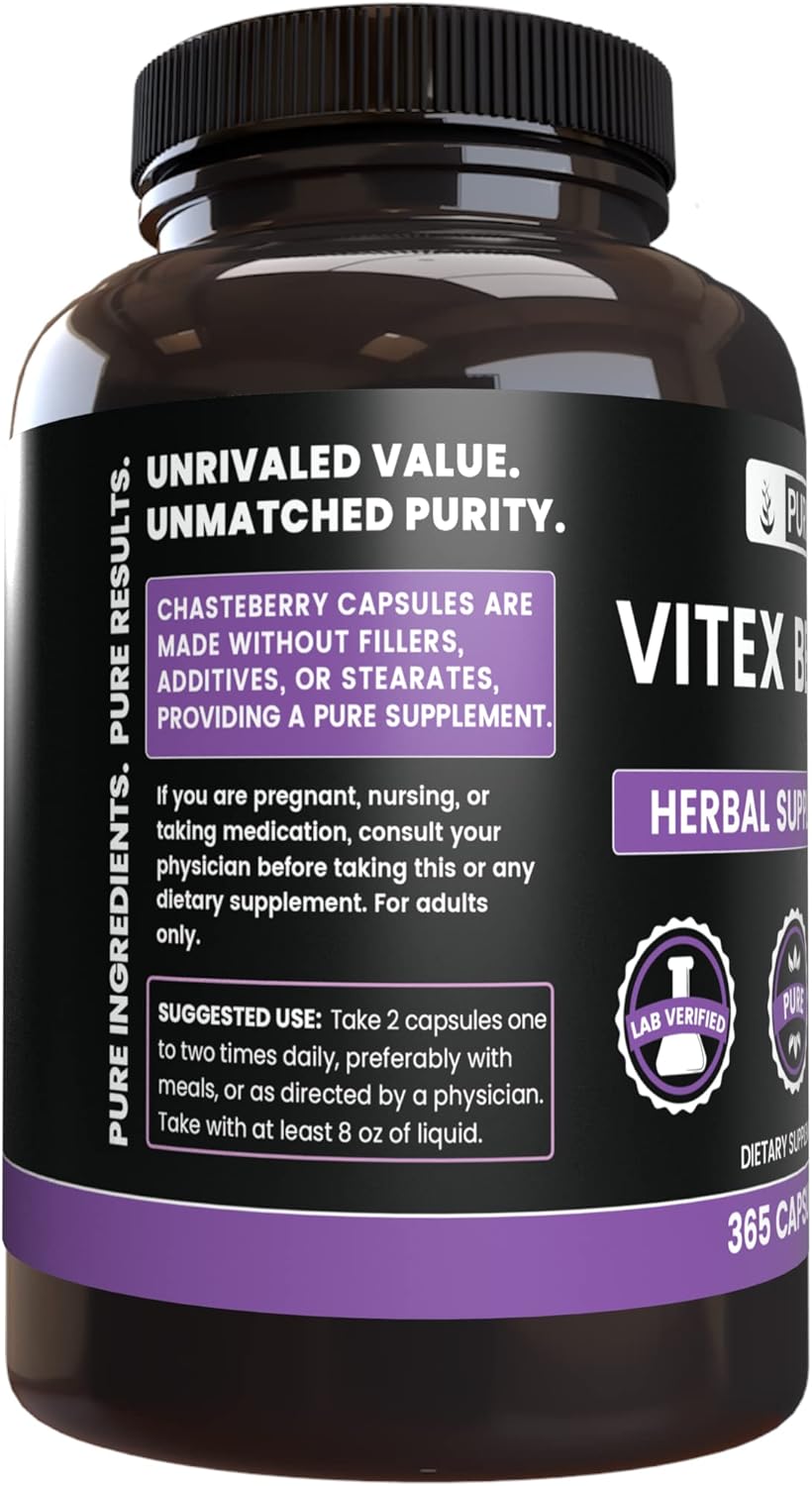 Pure Original Ingredients Vitex Berry (Chasteberry) (365 cápsulas) sin magnesio o rellenos de arroz, siempre puro, verificado en laboratorio