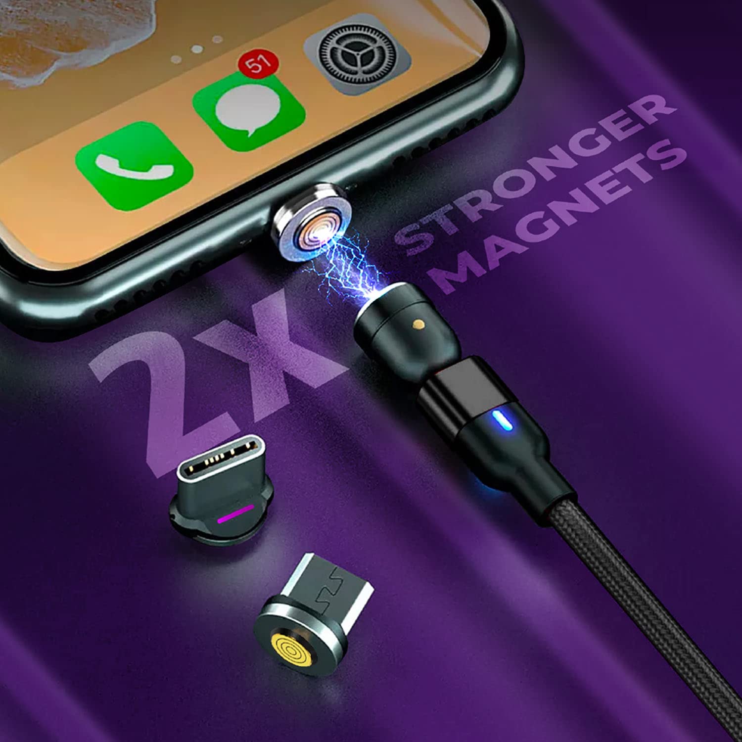 STATIK Cargador magnético 360 Pro de 1 generación  Cable de carga magnético USB C  Cable de carga magnético 3 en 1  iProduct, Micro-USB, USB-A y USB