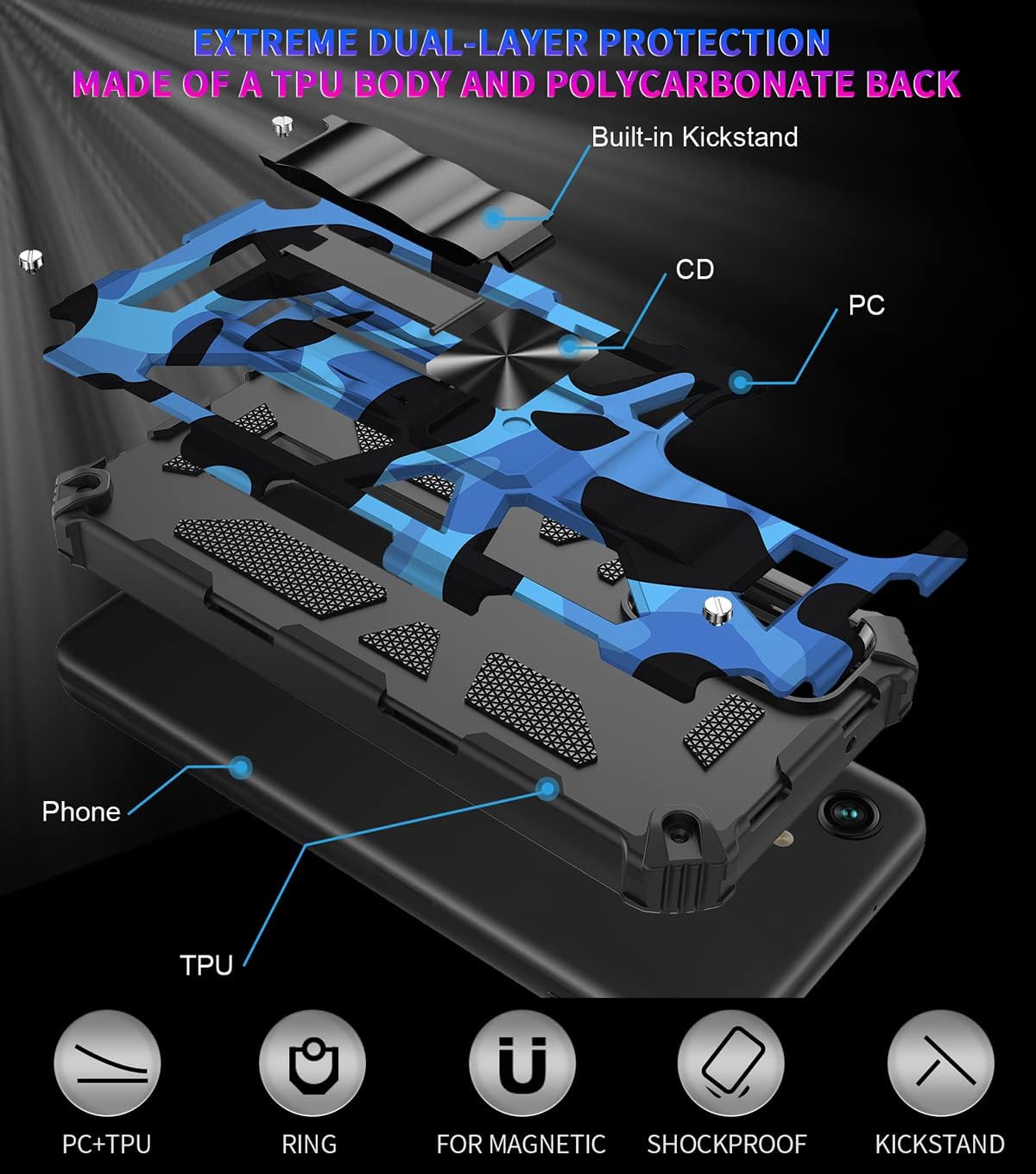 CCSmall Funda de camuflaje para Xiaomi 12T Pro con soporte magnético, Redmi K50 Ultra, soporte de anillo giratorio de 360  incorporado Funda
