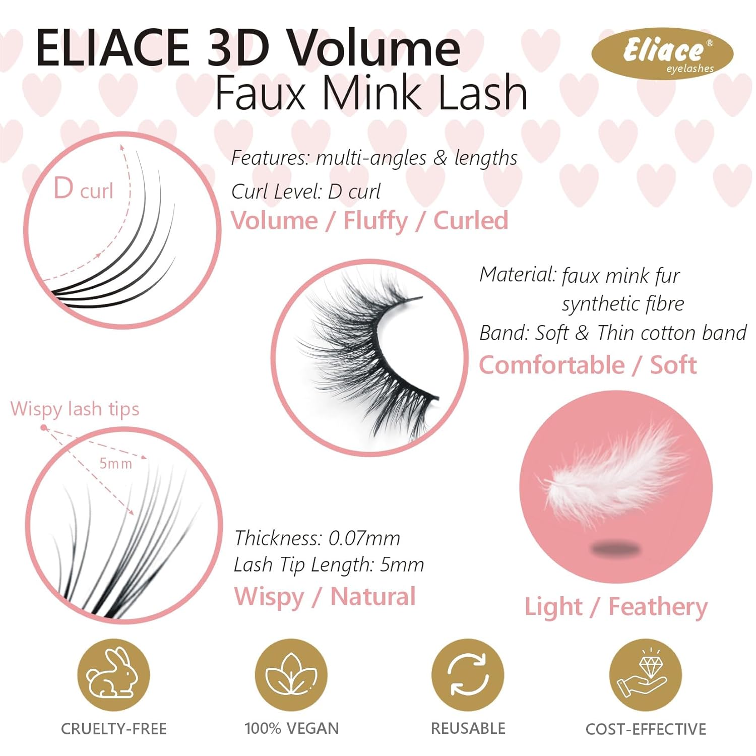 Eliace Pestañas postizas de aspecto natural, pestañas de ojo de gato, tiras finas, pestañas postizas de visón 3D, pestañas postizas de volumen