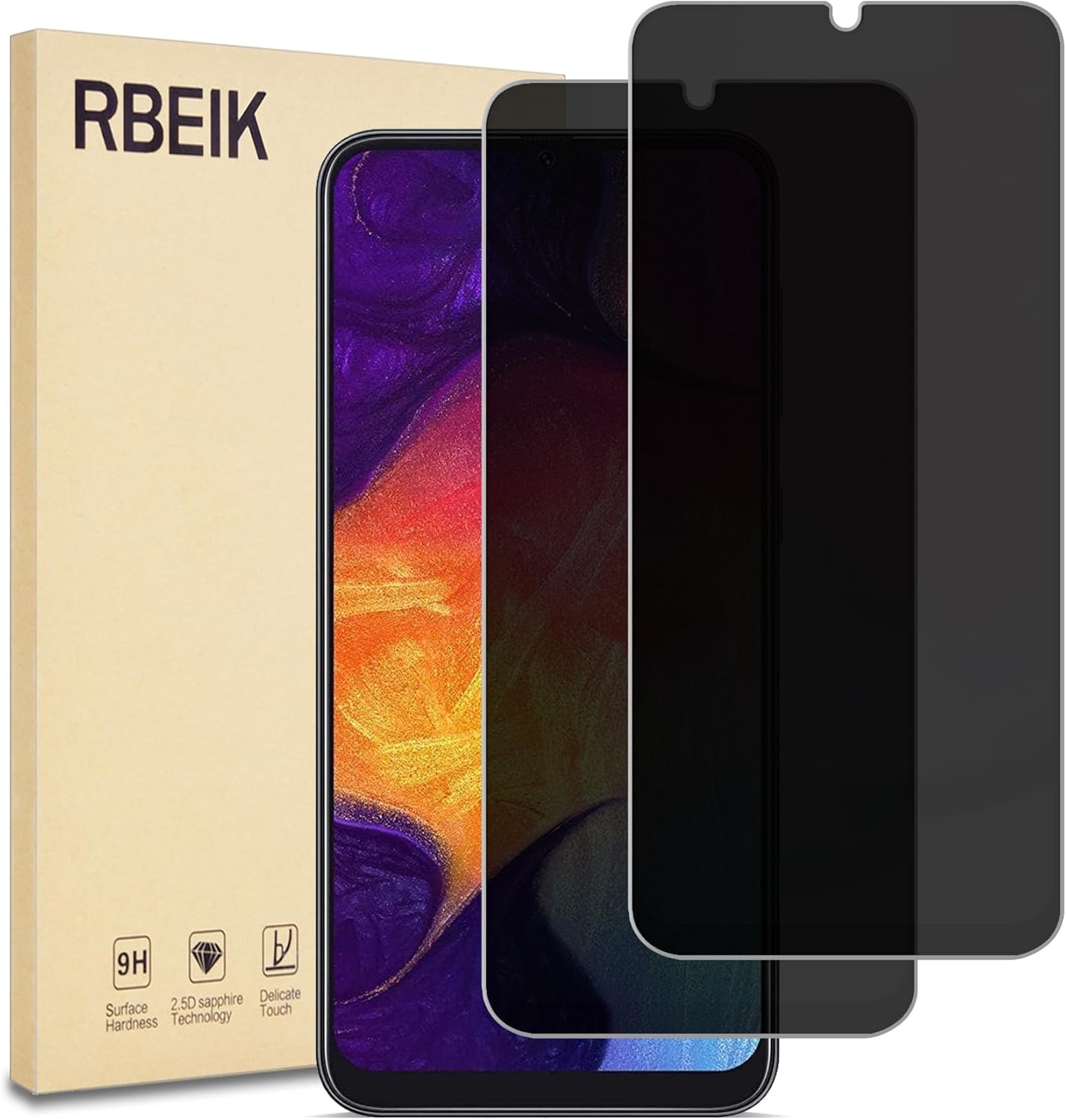Paquete de 2 protectores de pantalla de privacidad de vidrio templado antiespía de dureza 9H para Samsung Galaxy A50A50SA30A30SM30SA20