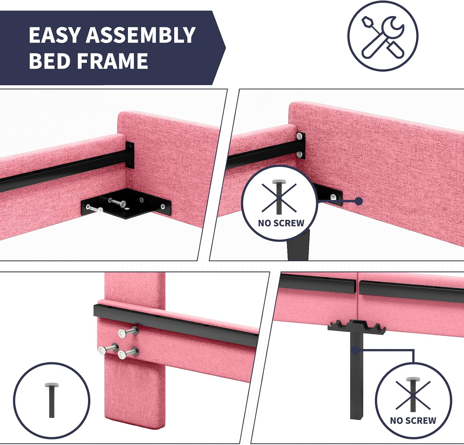 Zafly – Marco de cama de tamaño matrimonial para niños con cabecera y estribo, marco de cama para dormitorio infantil, plataforma de cama tapizada