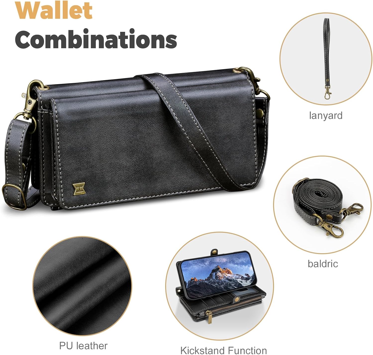 Funda tipo cartera compatible con iPhone 12 Pro Max, funda de piel sintética con bloqueo RFID, funda para teléfono para mujeres y hombres, con