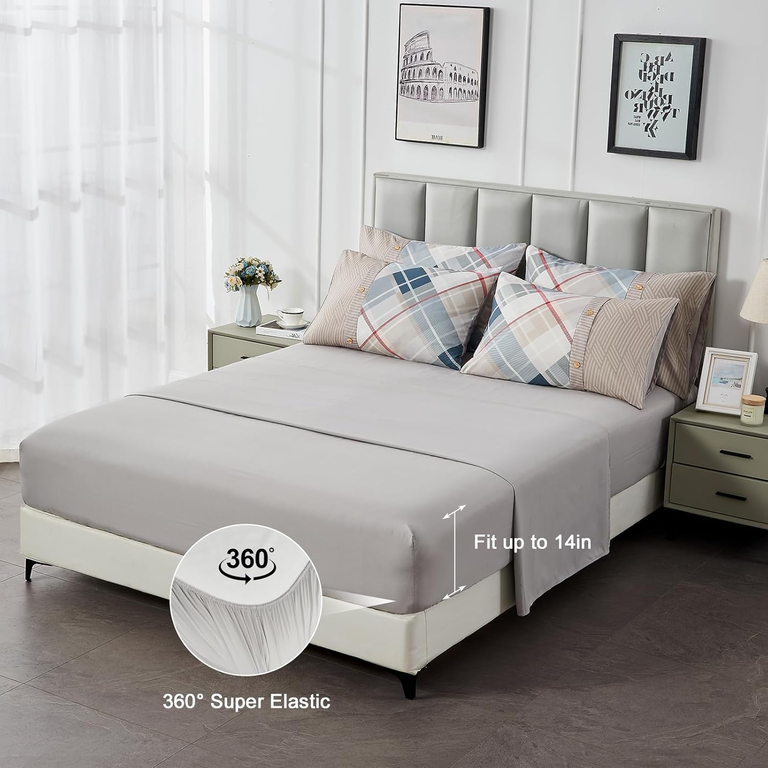 ENJOHOS Bed in a Bag Queen – Juego de edredón de 7 piezas, color caqui, tamaño Queen con sábana, juego de ropa de cama de espiga a cuadros
