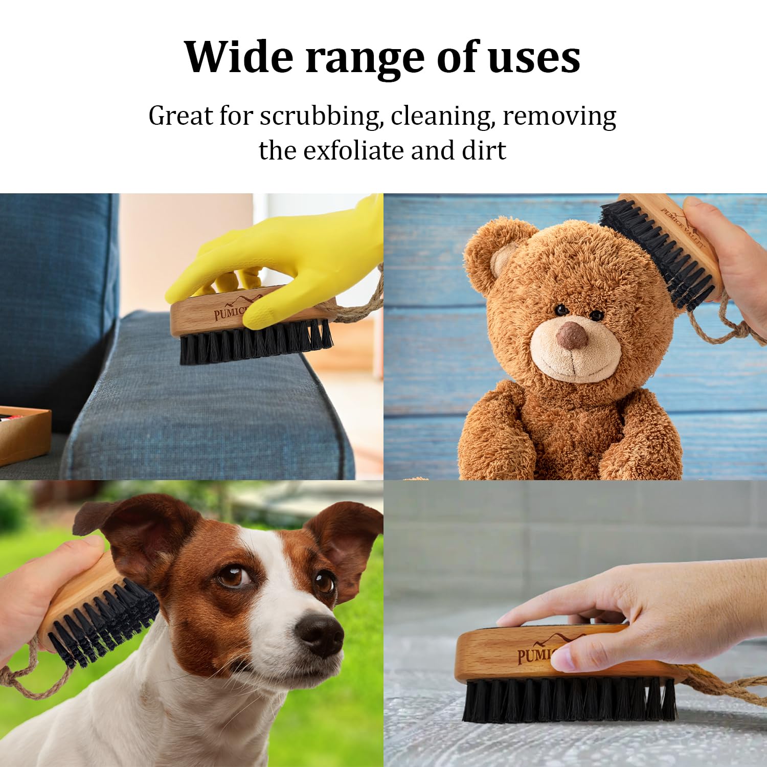 Cepillo de limpieza de madera para uñas con cerdas de carbón de nailon y cuerda para colgar, superficie de esmeril y cepillo de uñas para frotar las
