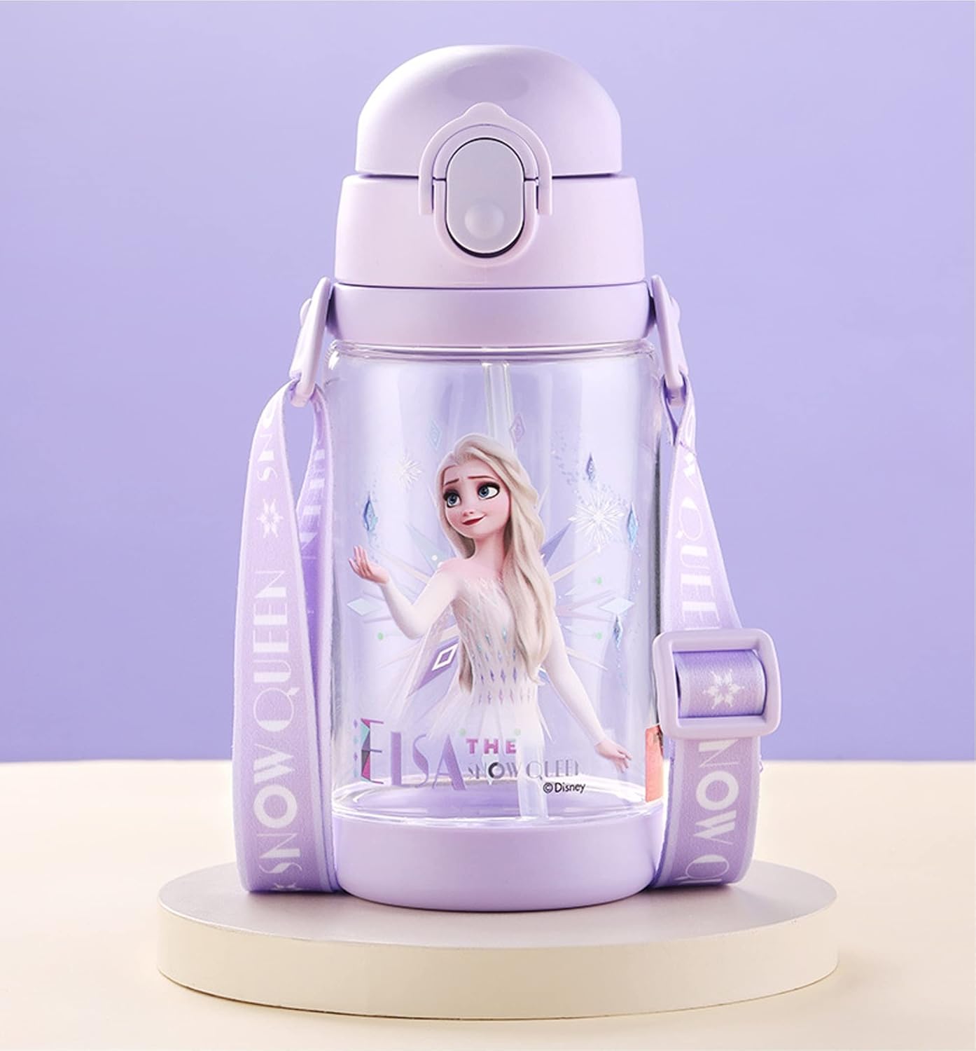 Frozen Elsa Botella De Agua Doble Cubiertas Con Pajita Y Correa 17.6 fl oz – Púrpura