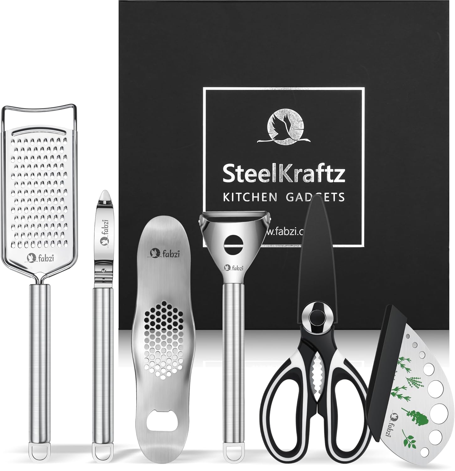 Kit de utensilios de cocina de acero inoxidable 6 en 1, pelador en forma de Y, pelador en forma de I, rallador de queso, tijeras de cocina,