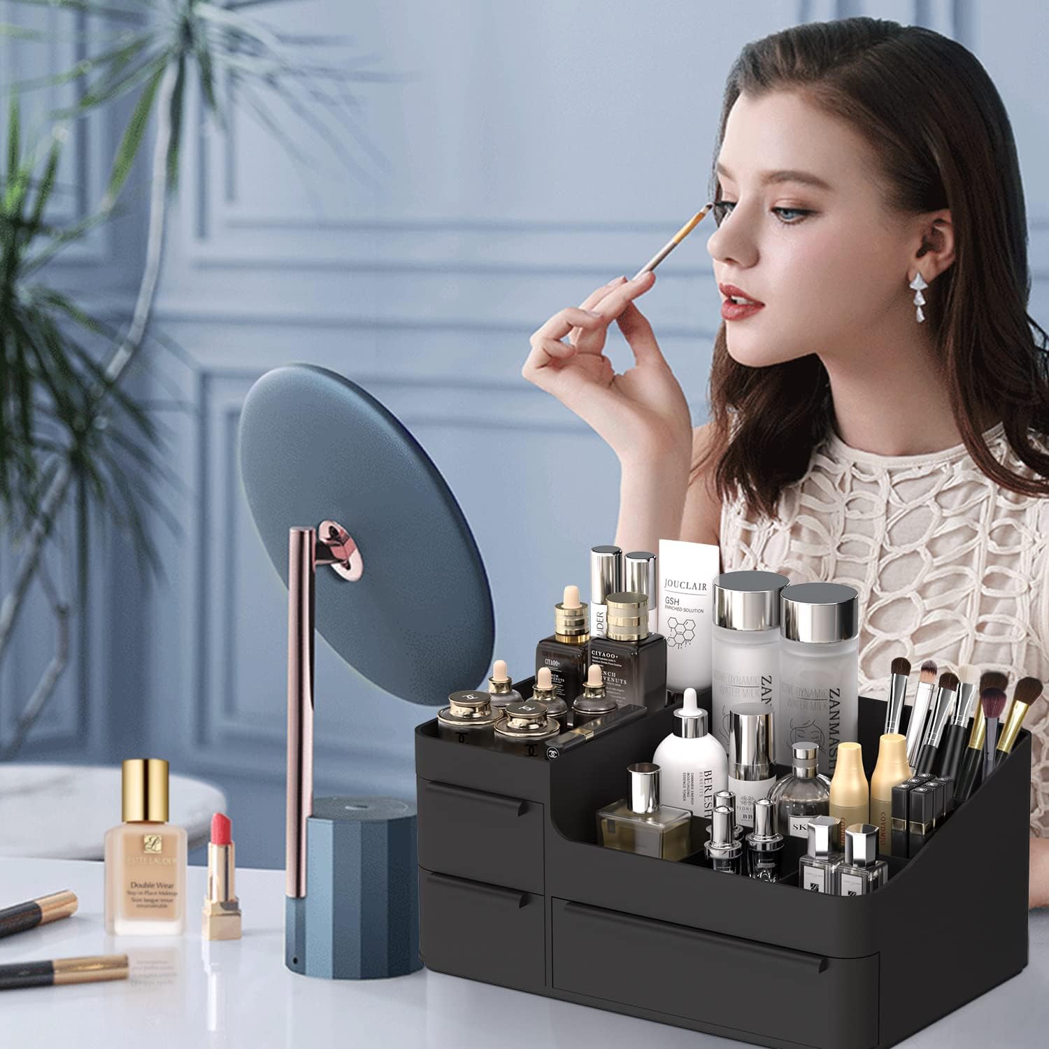 Organizador de maquillaje para tocador, caja de almacenamiento para encimera de baño, soporte apilable para cosméticos para joyas, accesorios para