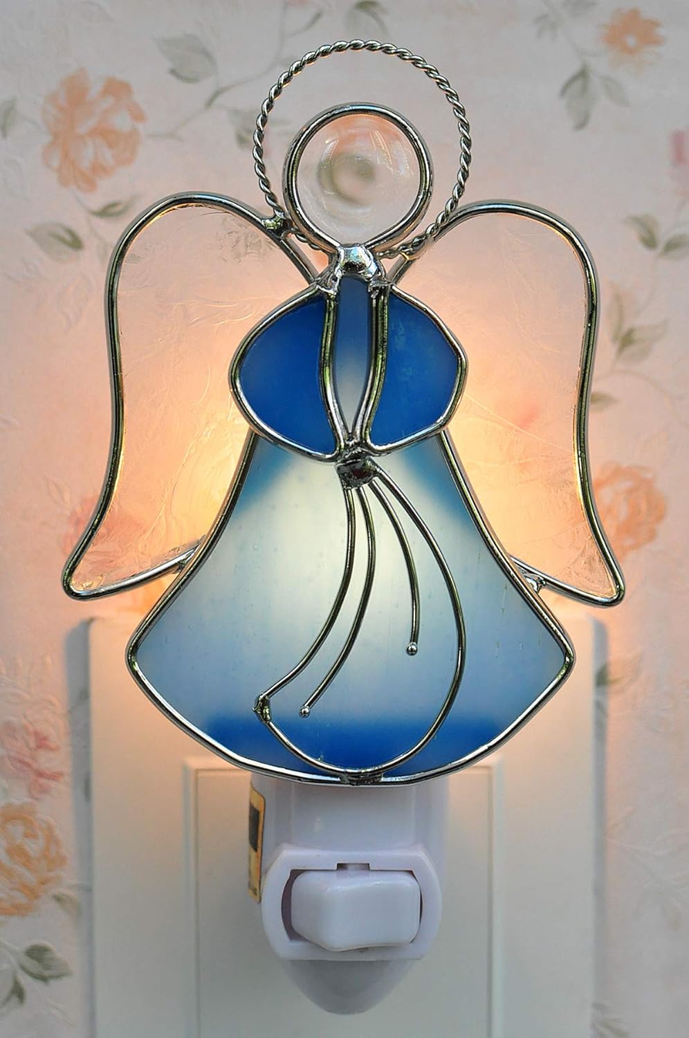 Luz nocturna de ángel de vitral, decoración decorativa de pared, enchufable, luz nocturna para pasillo, dormitorio, baño, cocina, decoración del