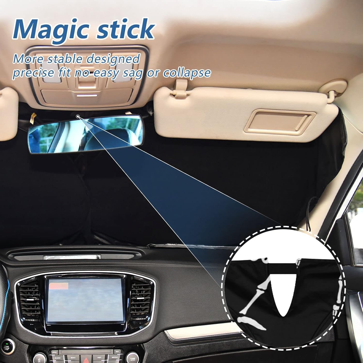 ALAZA Foldable Car Windshield Sun Shade for Car Window – Skull Skeleton on Black Sun Visor Protector, Easy To Use, Fits Windshields of Most