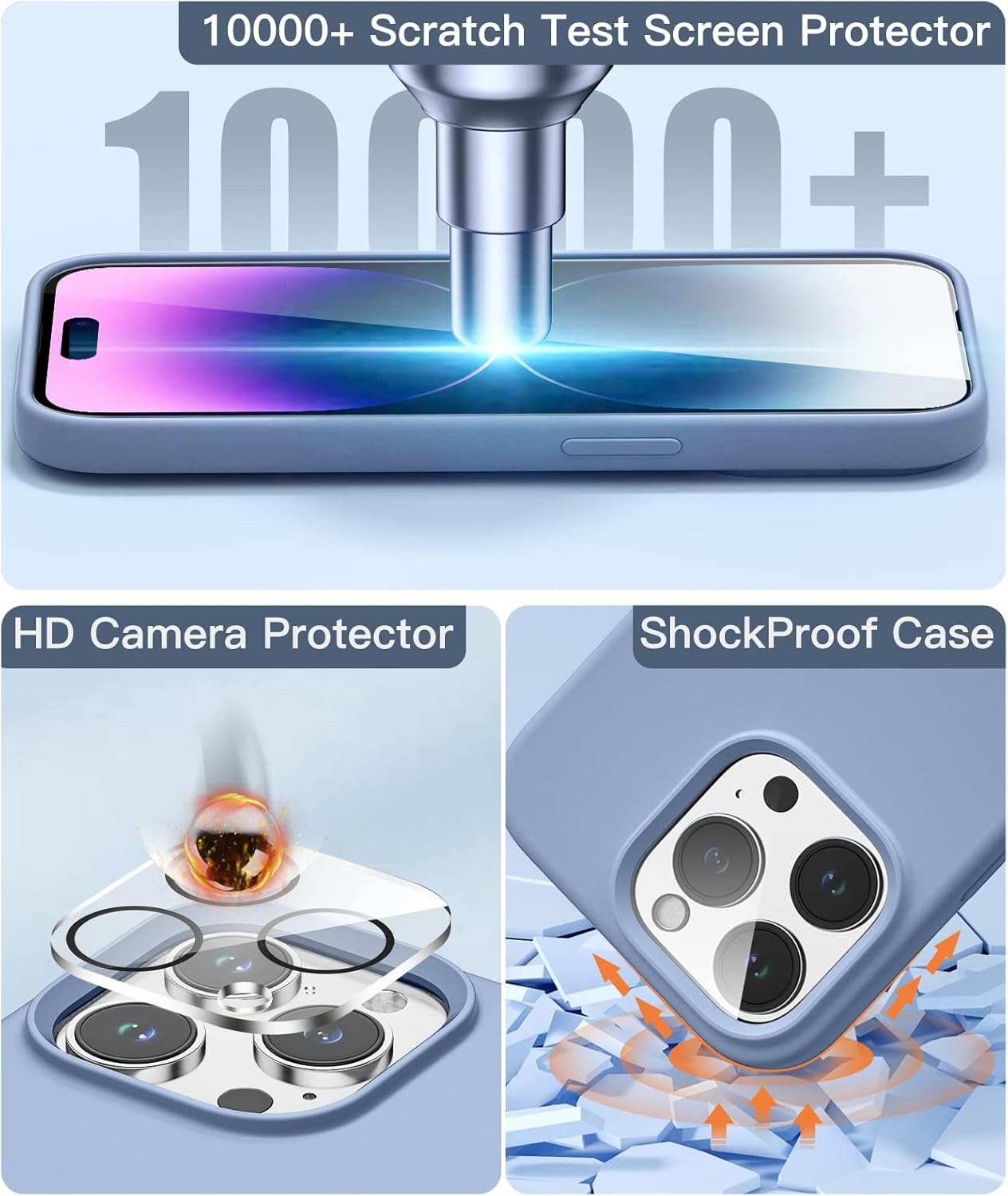 Cousper Funda 5 en 1 compatible con iPhone 14 Pro Max, con 2 protectores de pantalla + 2 protectores de lente de cámara, funda de silicona a prueba