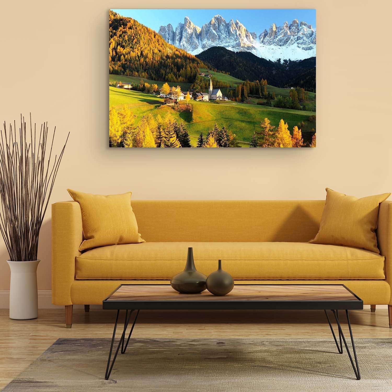 Startonight Lienzo decorativo para pared, casa en montaña, paisaje de invierno, foto rural, naturaleza, grande, enmarcado, 32 x 48 pulgadas