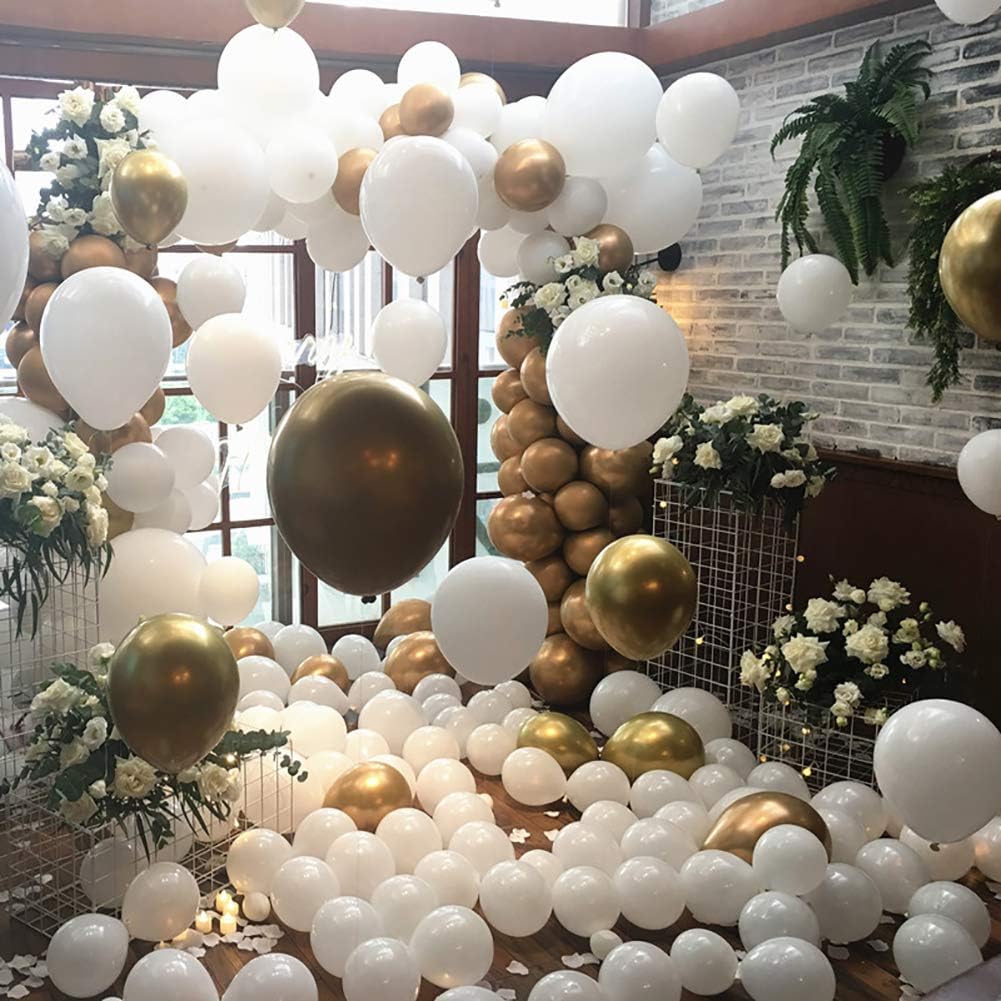 KALOR Kit de arco de guirnalda de globos blancos, 110 unidades, diferentes tamaños, globos de fiesta de 1812105 pulgadas, globos de fiesta para