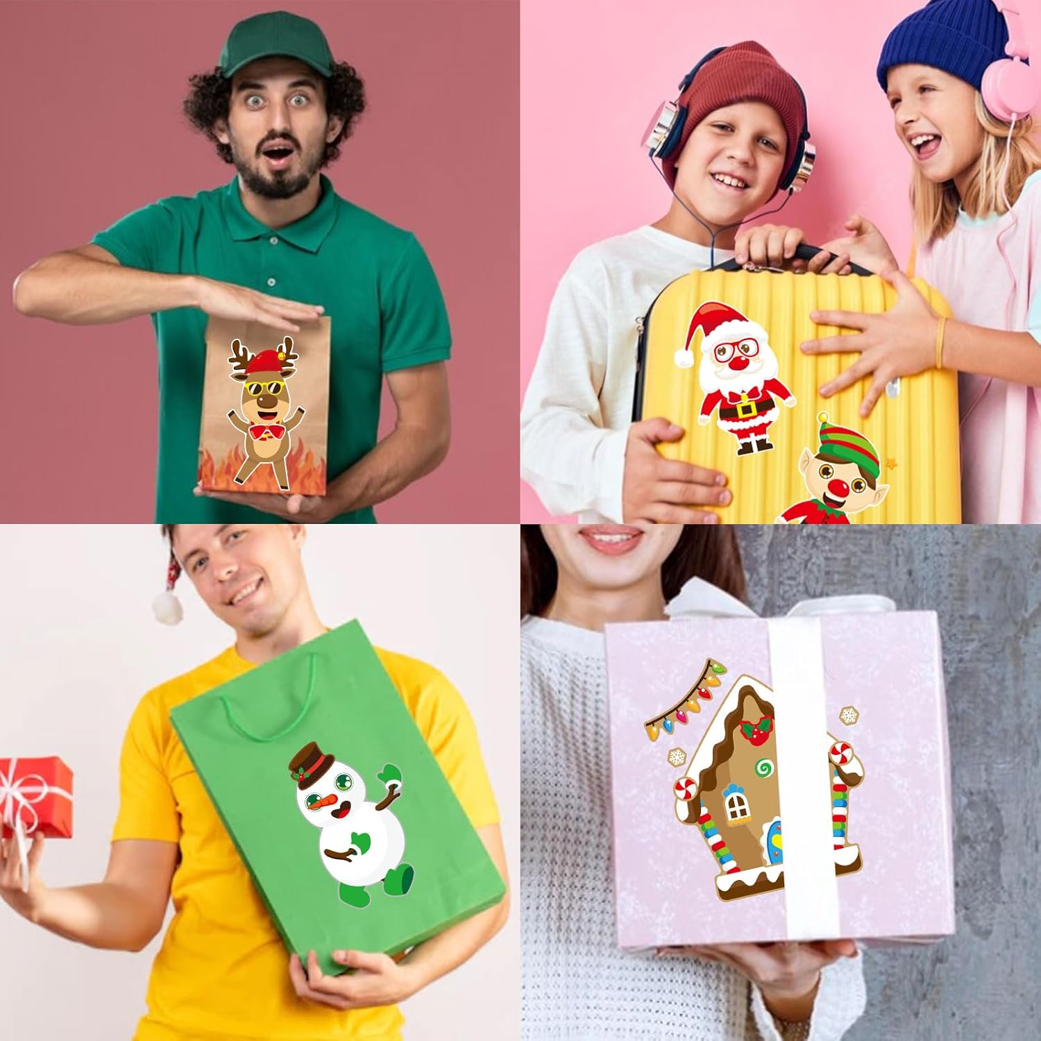 24 hojas de calcomanías de Navidad, haz tus propios personajes de Navidad para niños, manualidades de Navidad, actividades, calcomanías para niños y