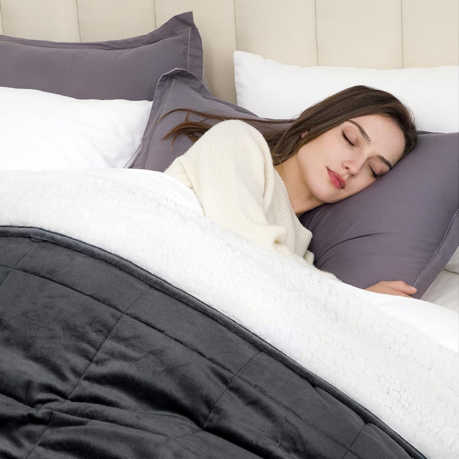 HBlife – Manta con peso de forro polar para adultos, manta de cama gruesa y afelpada de 15 libras con certificación Oeko-Tex, manta pesada