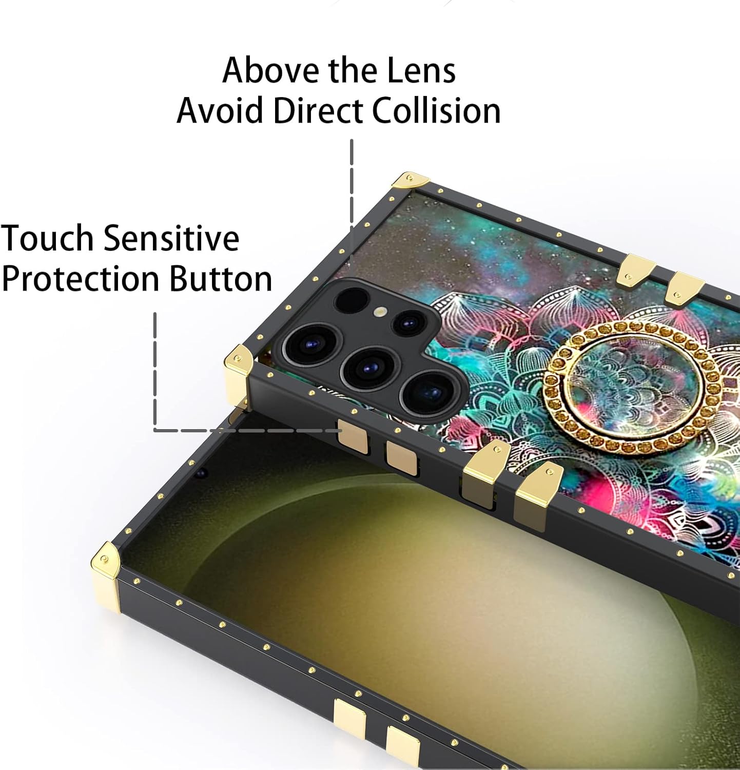 nancheng Funda ultra cuadrada para Samsung Galaxy S23 (2023) para niñas y mujeres, linda flor, pétalo, estrella, cielo, con anillo y correa de