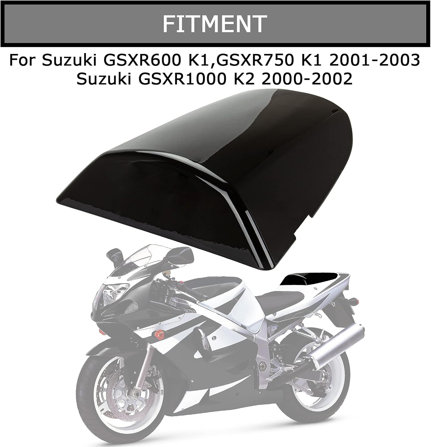 PSLER Cubierta trasera de carenado para asiento de pasajero trasero de motocicleta para Suzuki GSXR600 GSXR750 K1 2001-2003 y para GSXR1000 K2