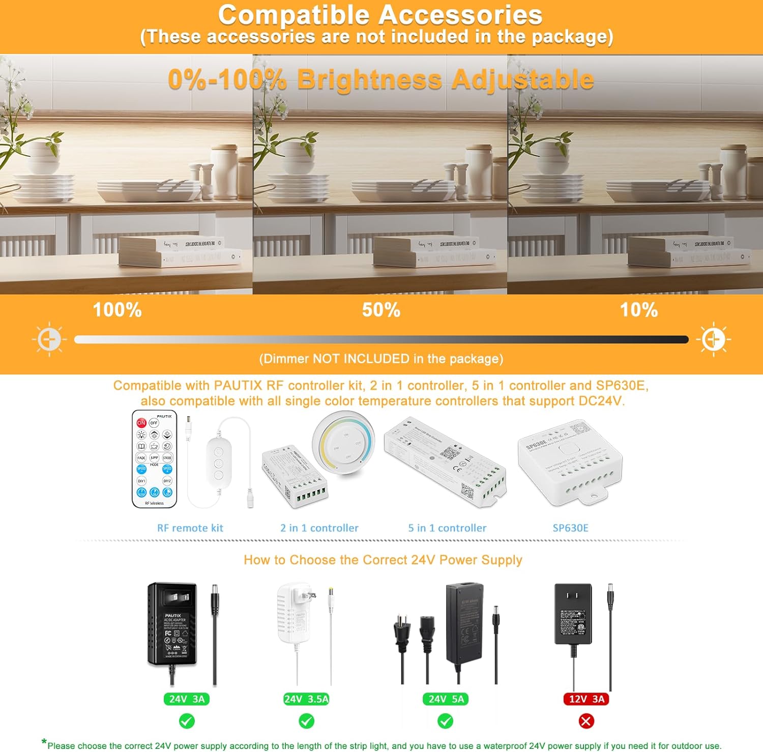 PAUTIX COB – Tira de luz LED IP67 impermeable de 20 pies20.0 ft, 4000 K blanco natural 2928 LED CRI90+ 24V súper brillante, tira de luz LED de