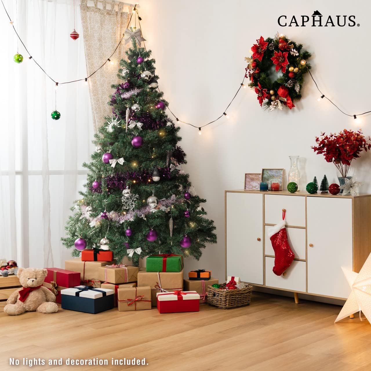 CAPHAUS Árbol de Navidad verde artificial de abeto de North Valley de alta calidad de 6 pies, con 798 puntas de rama y soporte de metal, árbol de