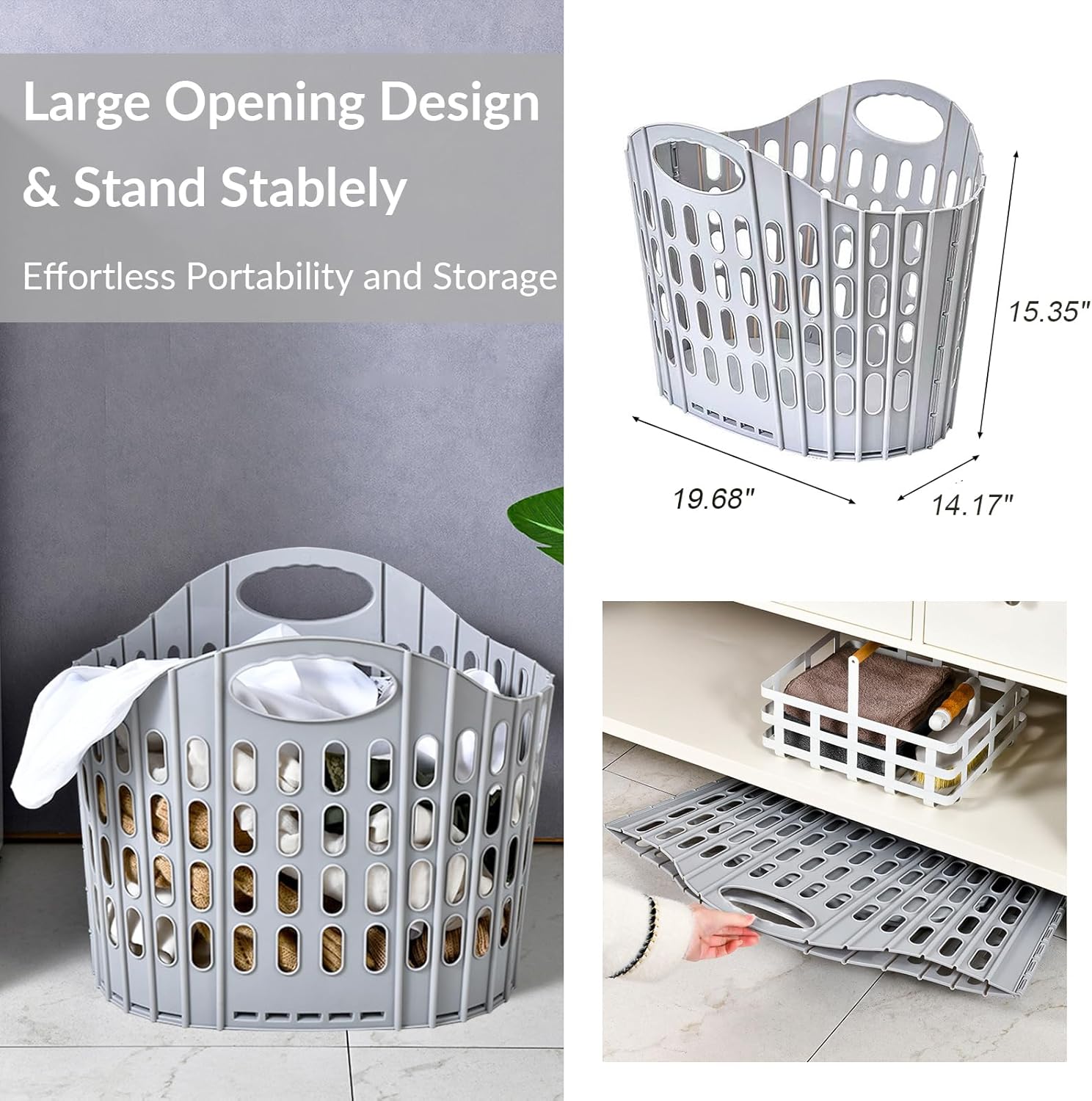 Paquete de 3 cestas de lavandería plegables de plástico, bolsa de compras con asa, cesta de ropa versátil para ahorrar espacio, cesta de ropa para