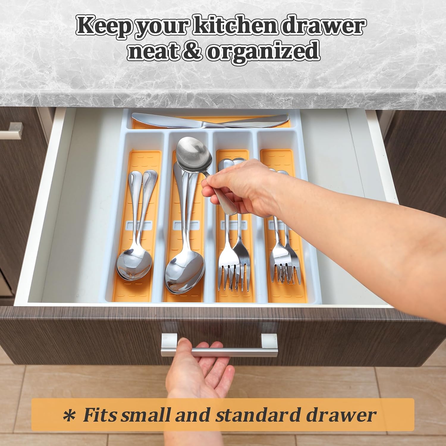Organizador de cubiertos con iconos de cubiertos, bandeja de cubiertos para cajón de cocina, cubiertos de plástico, organizador de cajones de