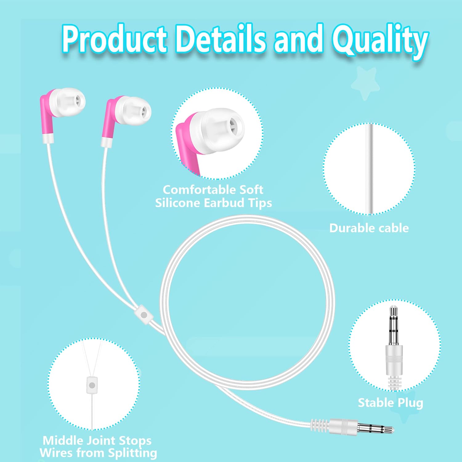 ZNXZXP Ladont – Paquete de 60 auriculares para niños y niñas pequeños adultos (6 colores mixtos)