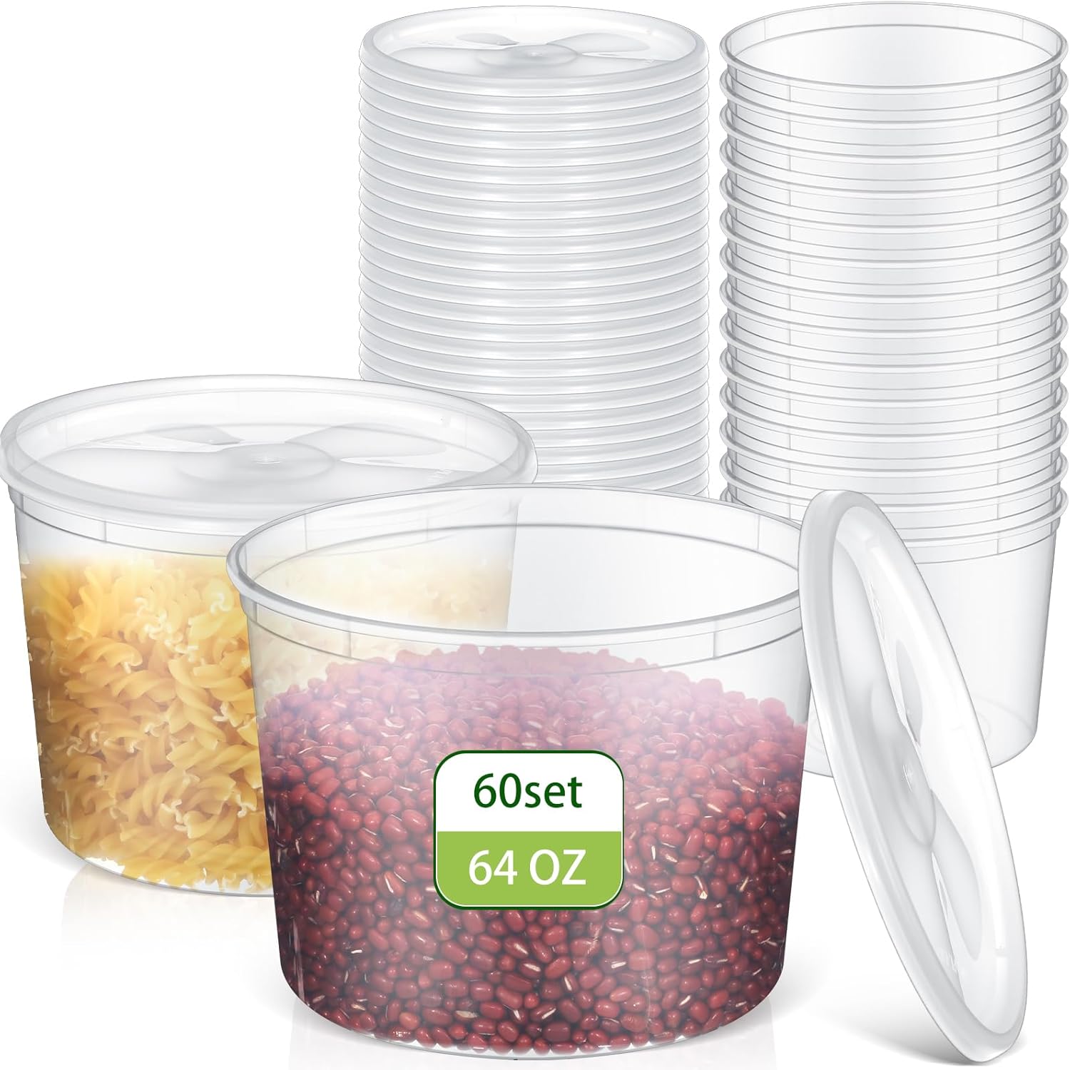 60 juegos de recipientes de plástico con tapas, recipientes de almacenamiento de alimentos, tazas de sopa, a prueba de fugas, microondas,