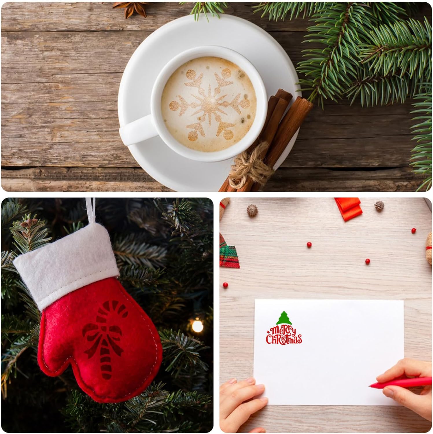 36 plantillas pequeñas redondas de Navidad para rebanadas de madera, plantillas de Navidad de invierno de 3 x 3 pulgadas, incluyendo Papá Noel,