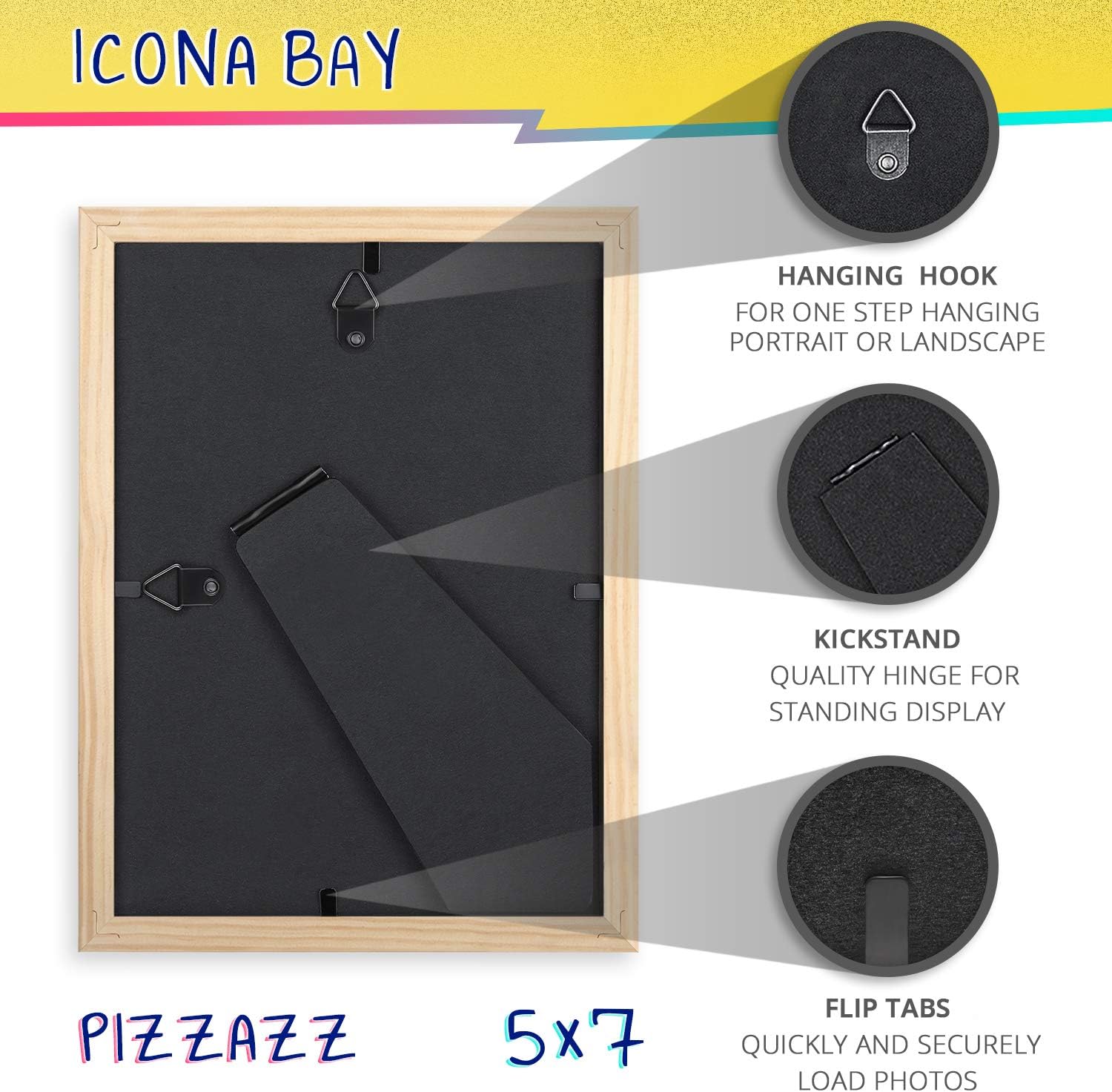 Icona Bay Pizzazz Collection – Marco de fotos de 5 x 7 pulgadas, color amarillo, de madera maciza estilo escandinavo