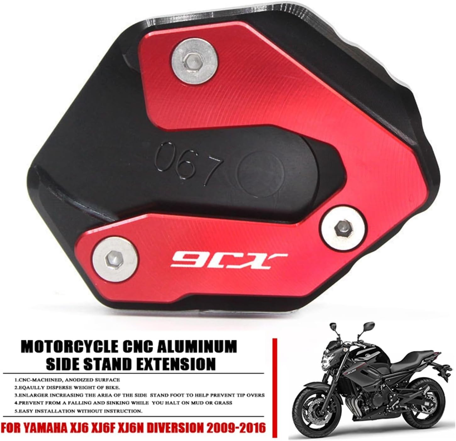 Soporte de extensión lateral de pie CNC para Yamaha para XJ6 para XJ6F para XJ6N para diversión, accesorios de motocicleta 2009-2016, placa de