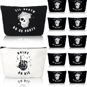 Norme Juego de 16 bolsas de maquillaje para despedida de soltera hasta la muerte, juego de bolsas de cosméticos de lona para despedidas de soltera, Norme Juego de 16 bolsas de maquillaje para despedida de soltera hasta la muerte, juego de bolsas de cosméticos de lona para despedidas de soltera,