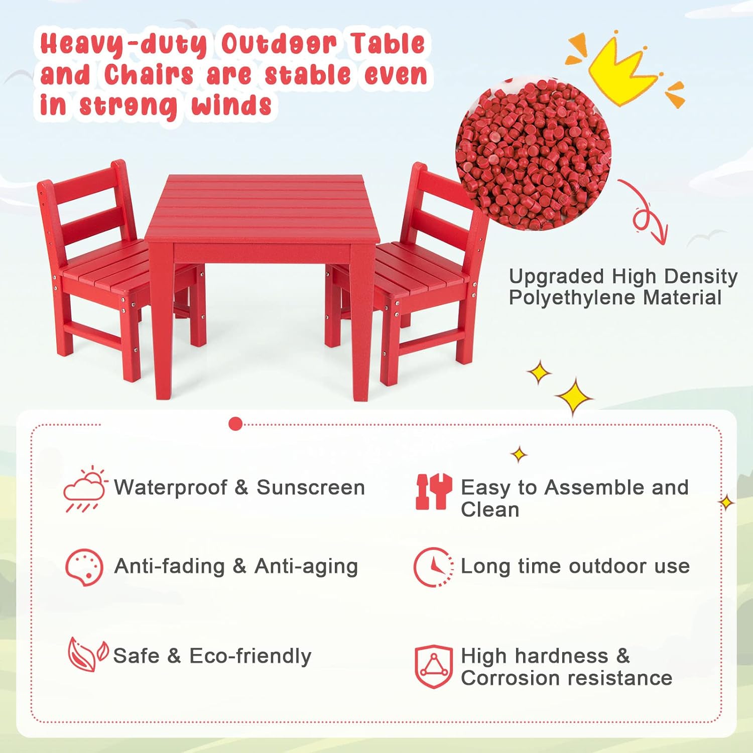 Costzon Juego de mesa y silla para niños, mesa de actividades de 3 piezas para todo tipo de clima para interiores y exteriores, juego de muebles