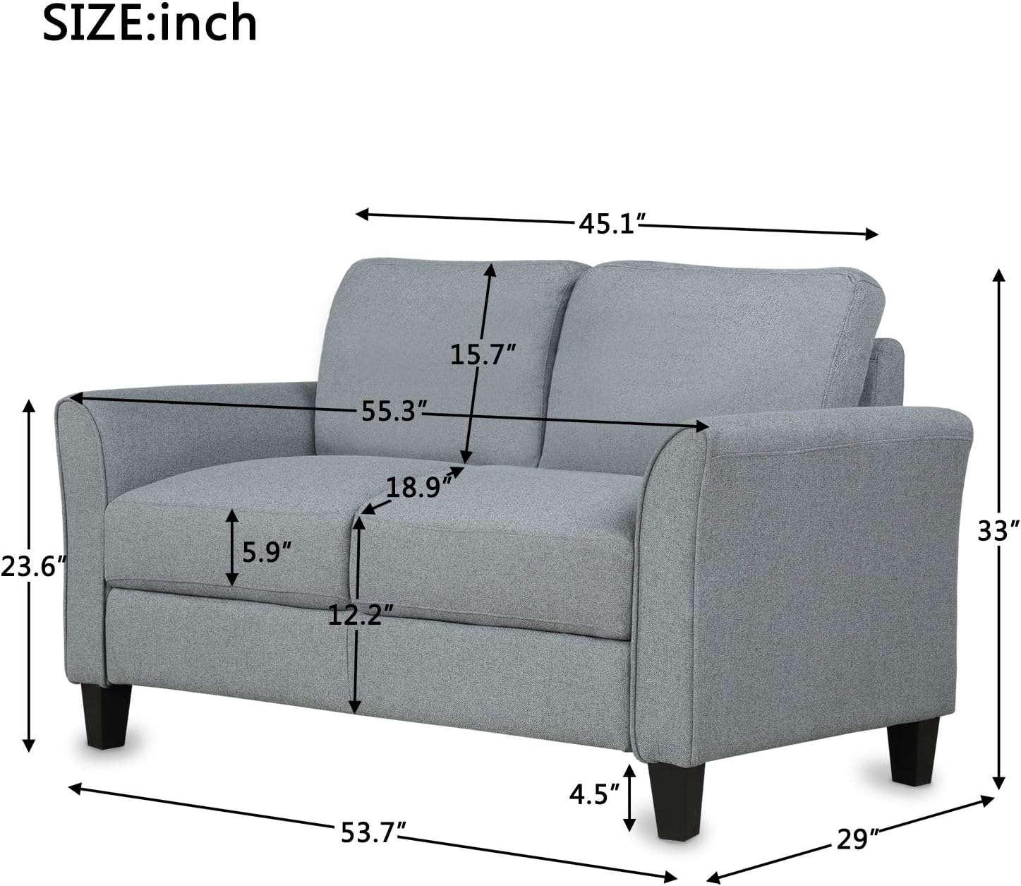 Goohome Sofá biplaza moderno de 2 plazas, muebles de sala de estar, sofá doble, cómodo sofá extra profundo, sofá para espacios pequeños, sala de