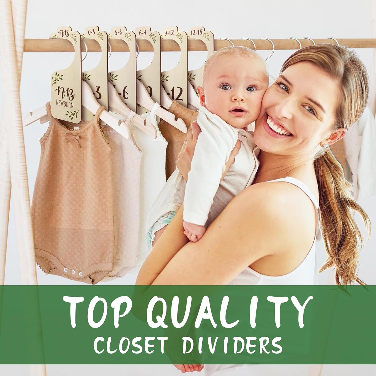 Divisores de armario de bebé para organizador de ropa, 8 piezas adorables de madera de doble cara para ropa de bebé organizador de tamaño de recién