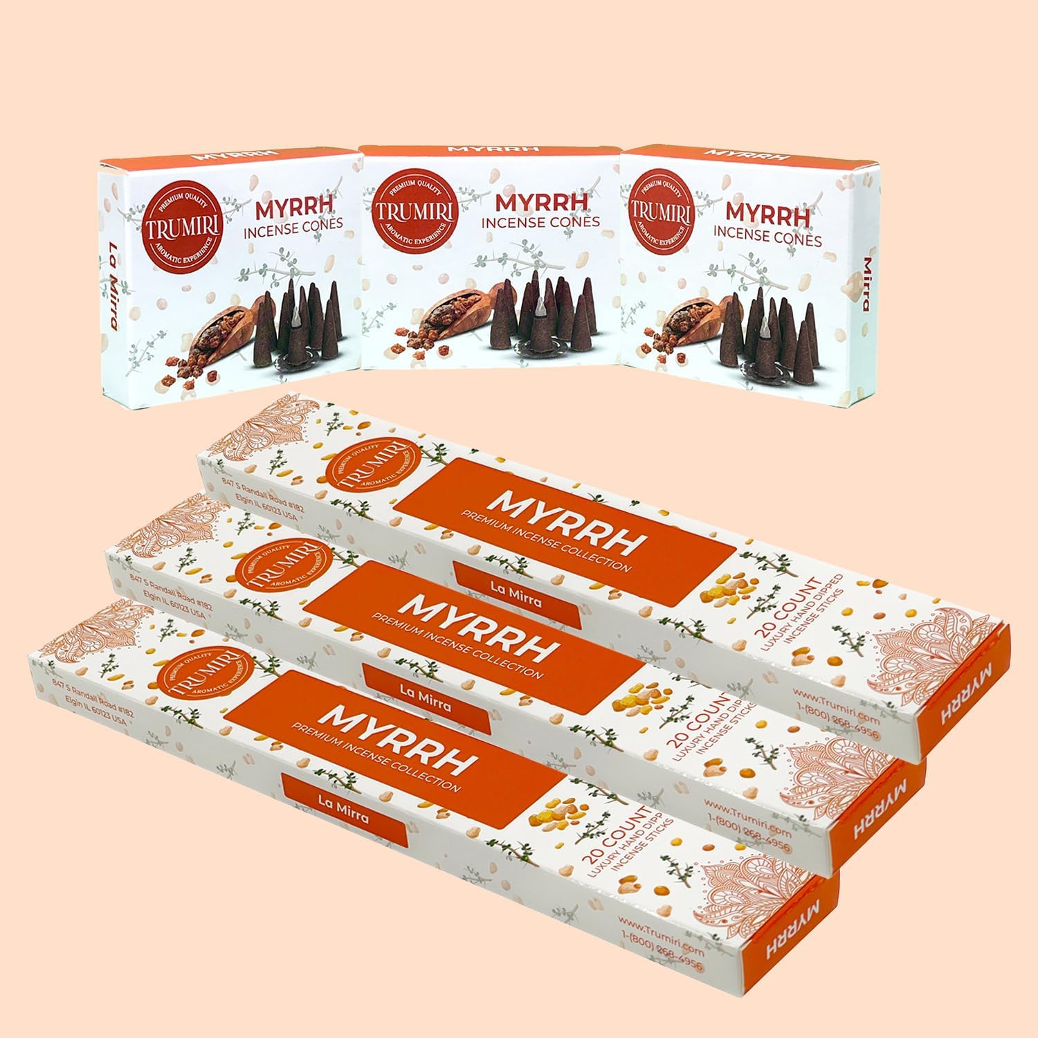 Paquete combinado de varillas de incienso perfumadas de mirra y conos de incienso  60 varillas de incienso + 30 conos de insencia  Inscienso  Conos