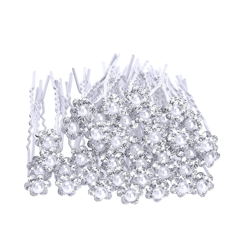 Vpang 20 piezas de horquillas para el pelo de cristal de perlas para boda, accesorios decorativos para el cabello (blanco)