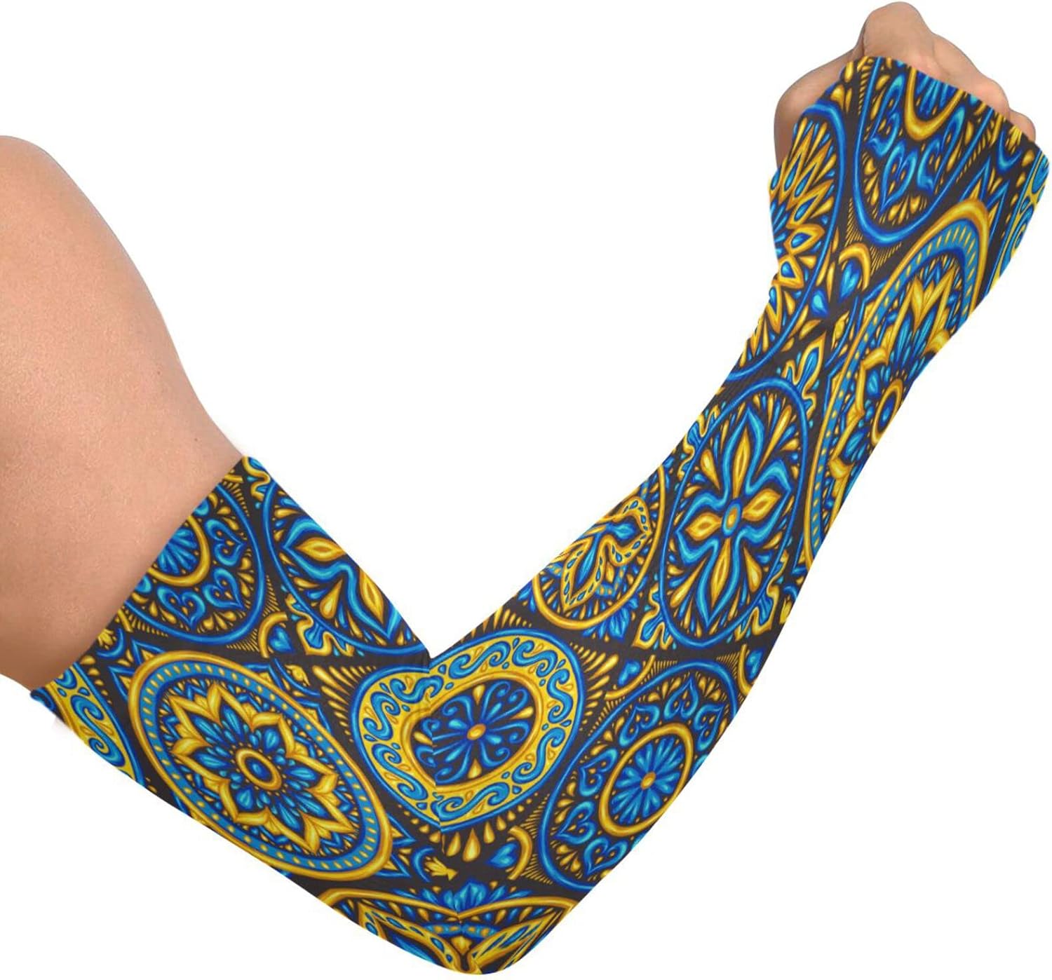Mangas de brazo con patrón de flores misteriosas para mujeres y hombres, protección solar UV, mangas refrescantes con agujeros para el pulgar para