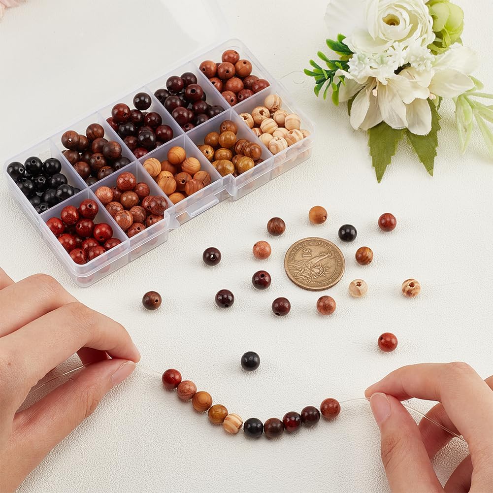 PH PandaHall 200 cuentas de madera natural de 10 colores de 0.315 pulgadas redondas sueltas a granel, cuentas de madera natural surtidas para hacer